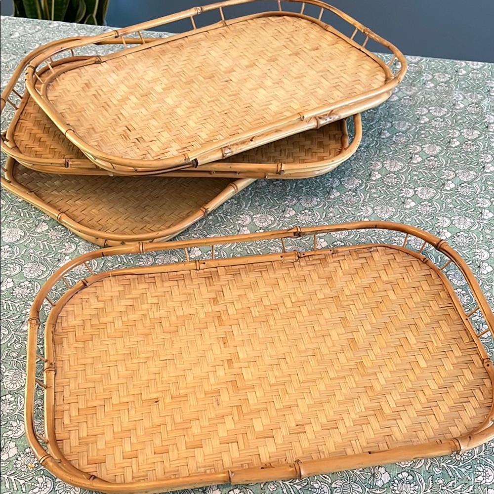 4 Pc Set Bamboo Serving Trays